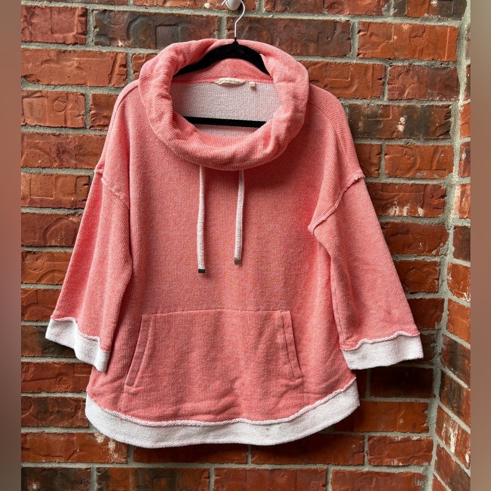 Soft Surroundings Womens Large Coral Terry Nautical Coastal Cowl Neck Sweater